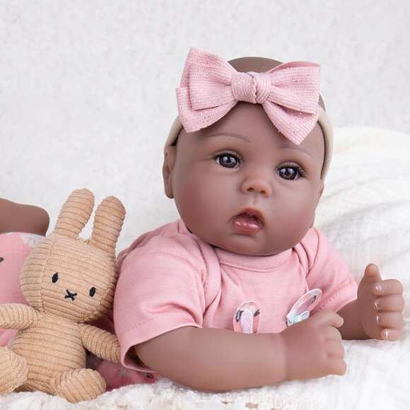 18Inch Realistic Black African American Newborn Baby Zuri Girl with a cloth Body - Picture 3 of 9